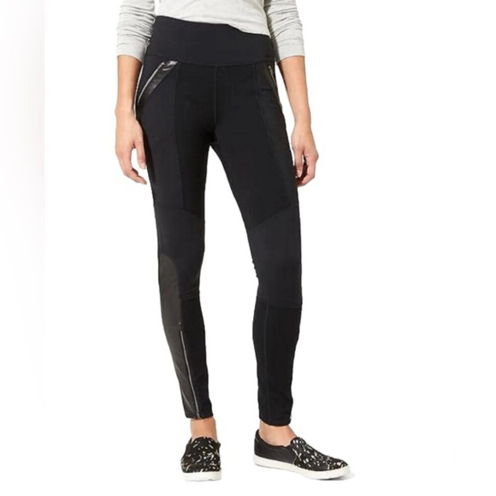 ATHLETA Ponte Luxe Faux Leather Legging Zip‎ Pockets Size ST
